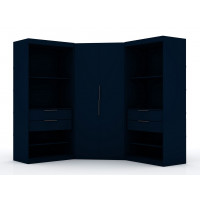 Manhattan Comfort 118GMC4 Mulberry 2.0 Semi Open 3 Sectional Modern Wardrobe Corner Closet with 4 Drawers - Set of 3 in Tatiana Midnight Blue